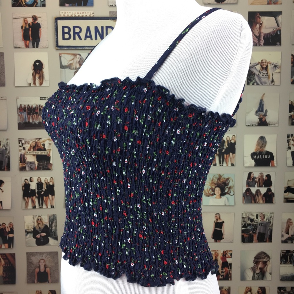 Brandy melville navy red floral smocked ally tank - Picture 3 of 4